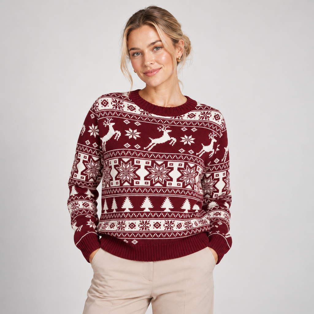 Fair Isle Christmas Jumper with Reindeer and Fir Trees 0