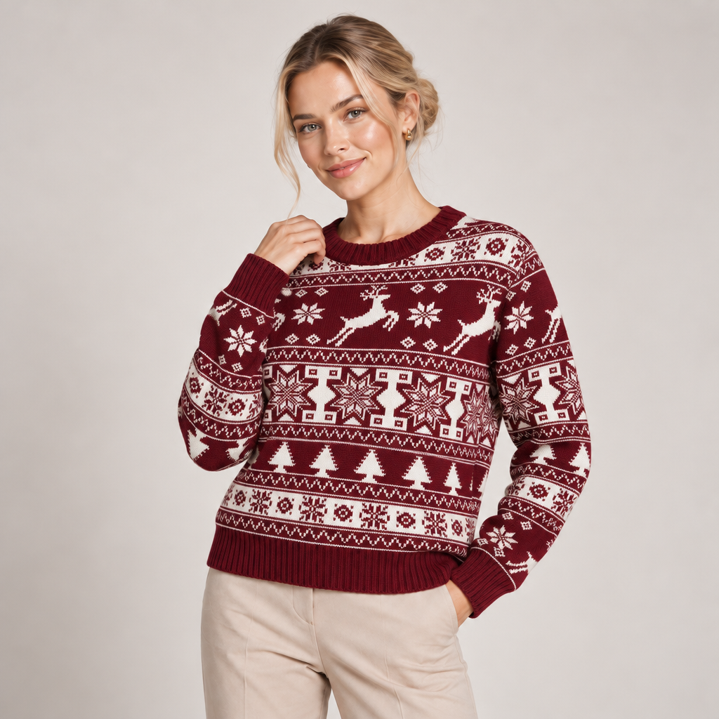 Fair Isle Christmas Jumper with Reindeer and Fir Trees 1