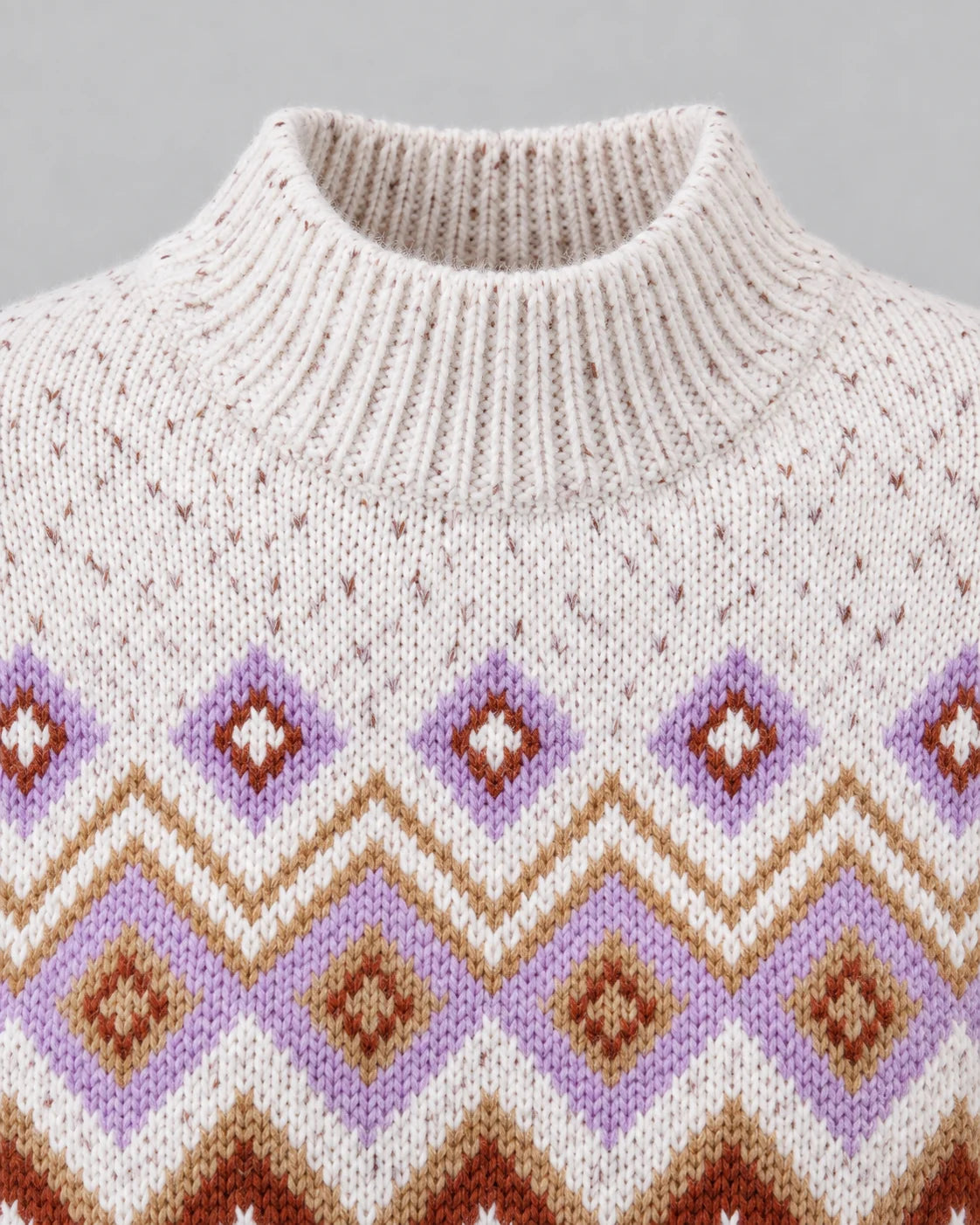 Fair Isle High Neck Jumper Relaxed Fit Nordic Pattern Cotton Blend 4