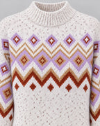 Fair Isle High Neck Jumper Relaxed Fit Nordic Pattern Cotton Blend 5