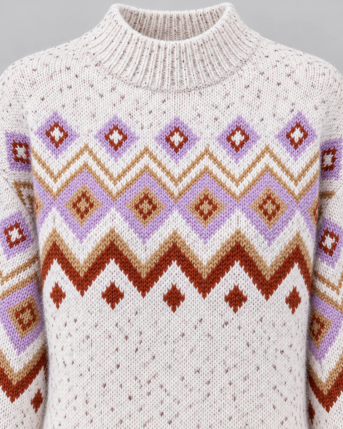 Fair Isle High Neck Jumper Relaxed Fit Nordic Pattern Cotton Blend 5