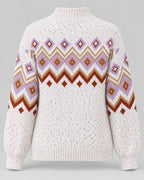 Fair Isle High Neck Jumper Relaxed Fit Nordic Pattern Cotton Blend 7