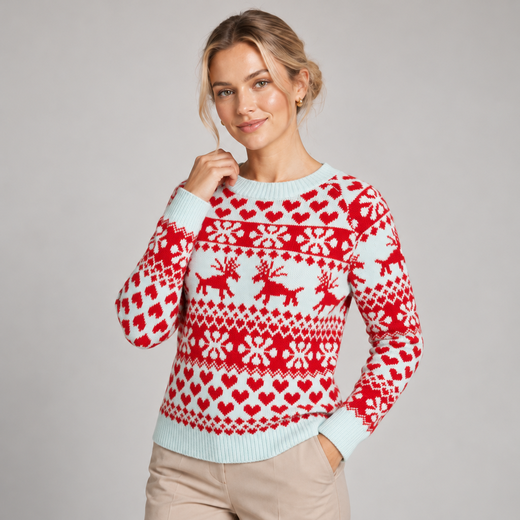 Fair Isle Jumper Crew Neck with Snowflake Pattern 1