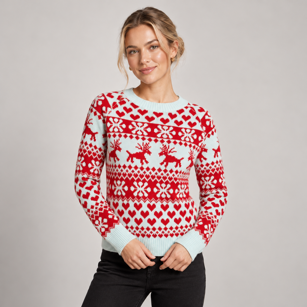 Fair Isle Jumper Crew Neck with Snowflake Pattern 2