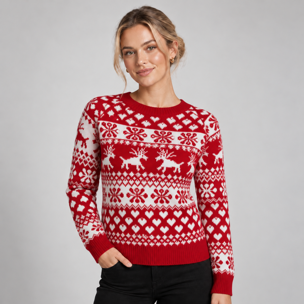 Fair Isle Jumper Crew Neck with Snowflake Pattern 3