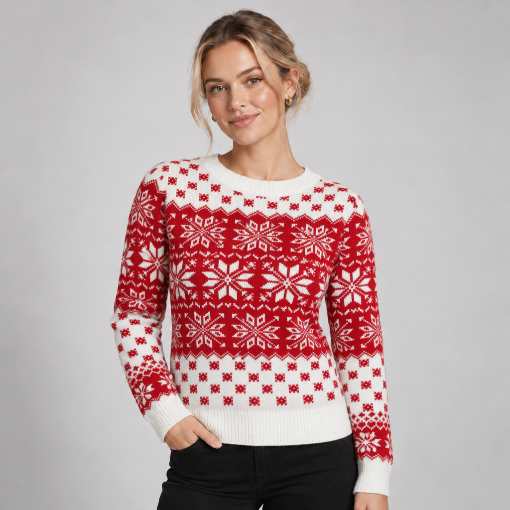 Fair Isle Jumper Crew Neck with Snowflake Pattern 4