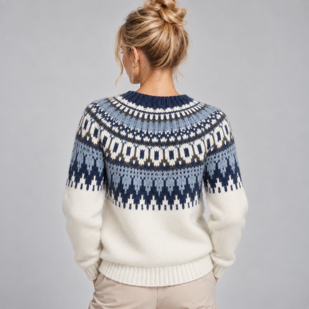 Fair Isle Jumper Women Crew Neck Nordic Yoke Relaxed Fit 2