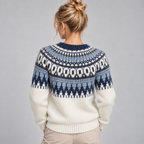 Fair Isle Jumper Women Crew Neck Nordic Yoke Relaxed Fit 2