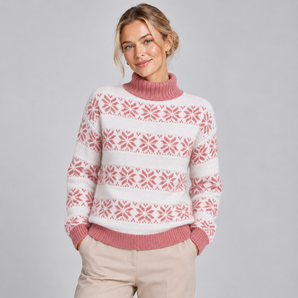 Fair Isle Turtleneck Jumper with Snowflake Pattern 0