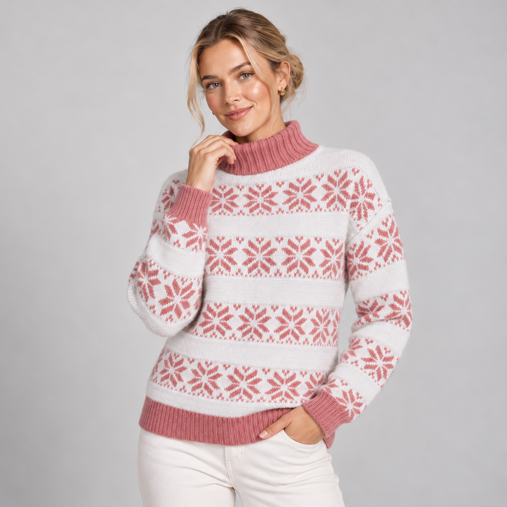 Fair Isle Turtleneck Jumper with Snowflake Pattern 1