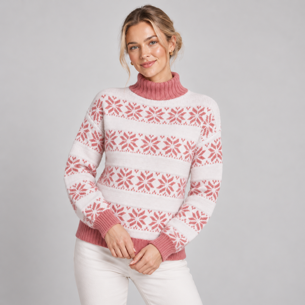 Fair Isle Turtleneck Jumper with Snowflake Pattern 2