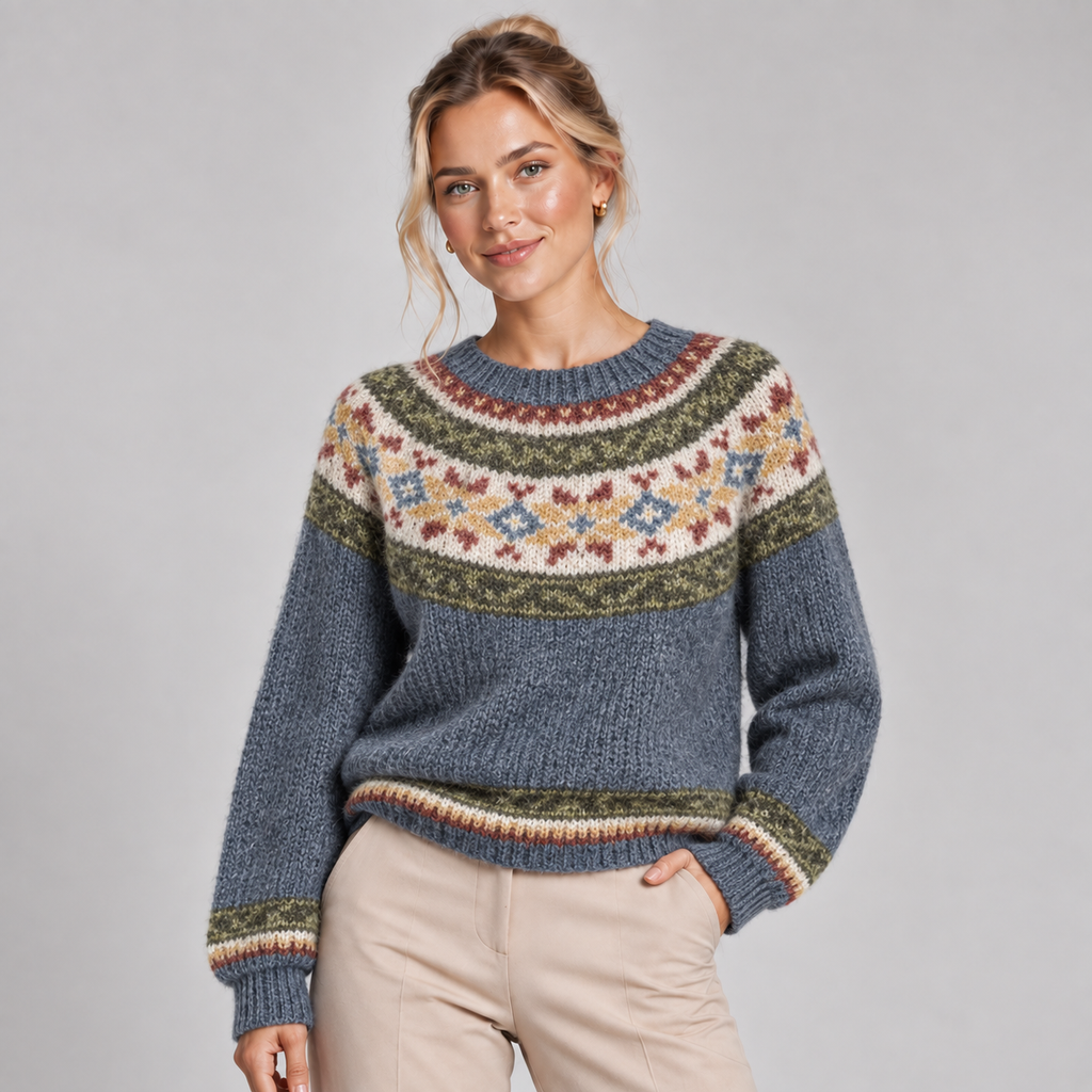 Fairisle Jumper Women Crew Neck Relaxed Fit 0