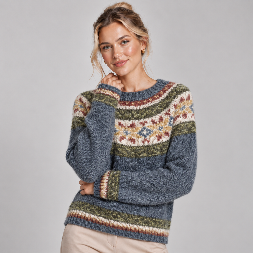 Fairisle Jumper Women Crew Neck Relaxed Fit 1