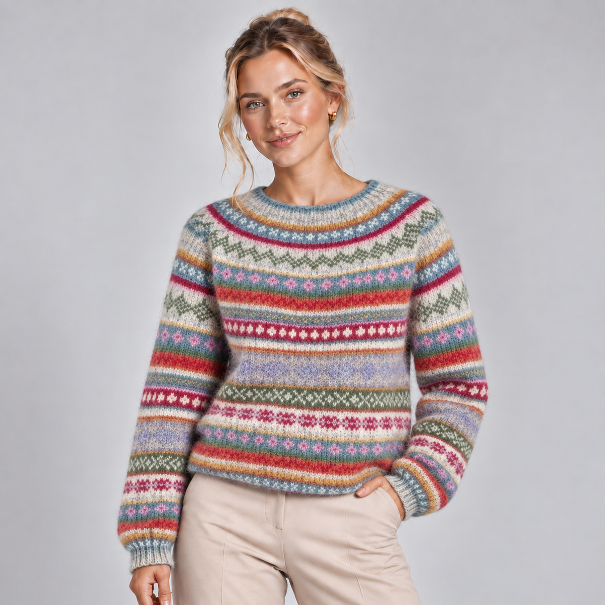 Fairisle Jumper Women Crew Neck Relaxed Fit 3