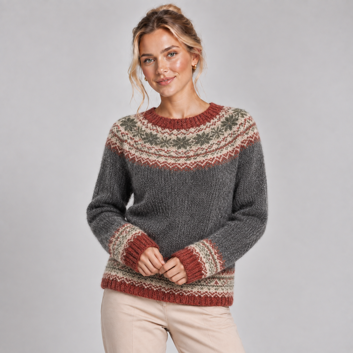 Fairisle Jumper Women Crew Neck Relaxed Fit 4