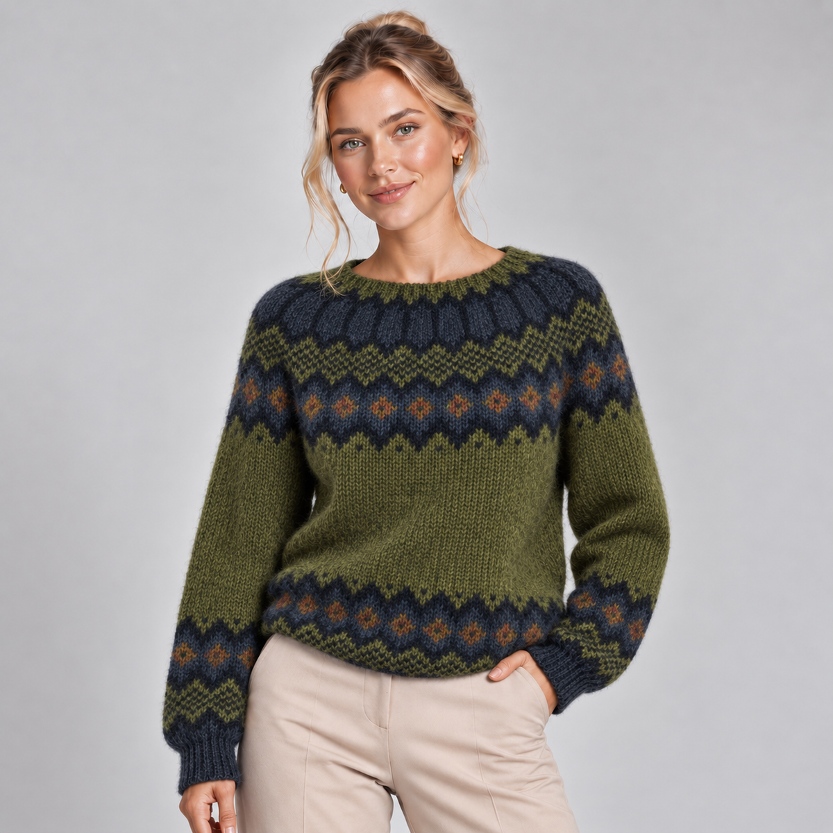 Fairisle Jumper Women Crew Neck Relaxed Fit 5
