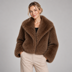 Faux Fur Jacket Women Cropped Oversized Collar Long Sleeve 0