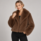 Faux Fur Jacket Women Cropped Oversized Collar Long Sleeve 1