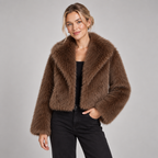 Faux Fur Jacket Women Cropped Oversized Collar Long Sleeve 2