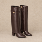 Faux Leather Knee High Boots with Block Heel and Buckle 3