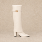 Faux Leather Knee High Boots with Block Heel and Buckle 5
