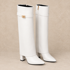 Faux Leather Knee High Boots with Block Heel and Buckle 8