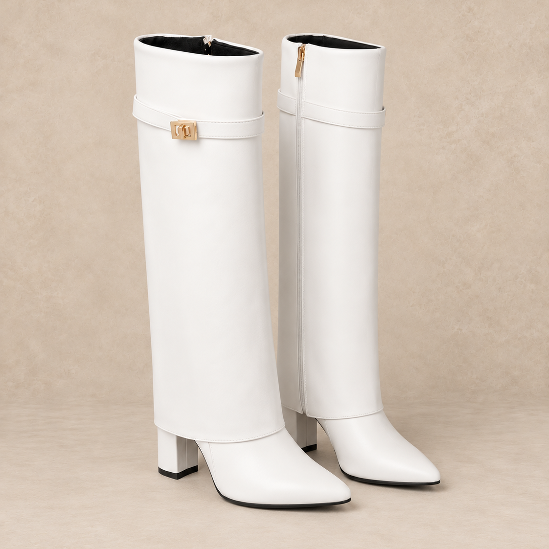 Faux Leather Knee High Boots with Block Heel and Buckle 8