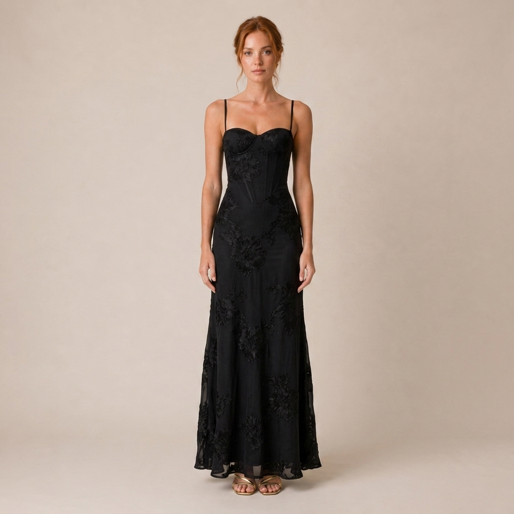 Floral Jacquard Corset Maxi Dress for Wedding Guests 2