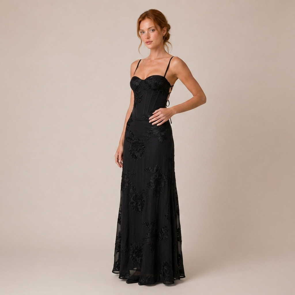 Floral Jacquard Corset Maxi Dress for Wedding Guests 3