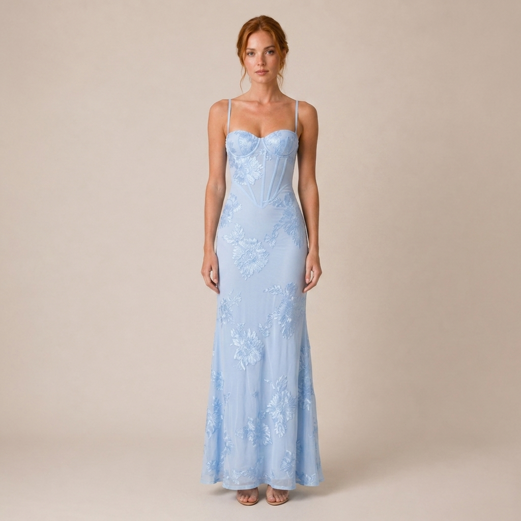 Floral Jacquard Corset Maxi Dress for Wedding Guests 4