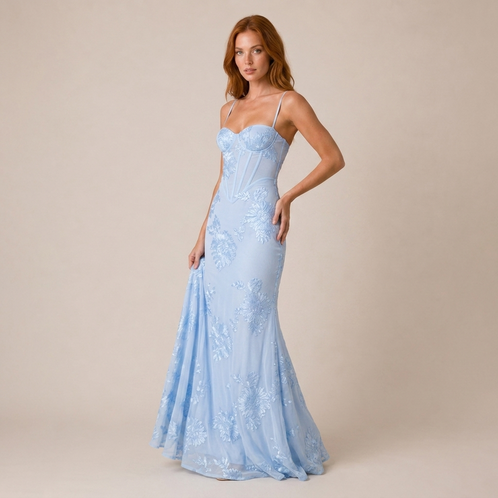 Floral Jacquard Corset Maxi Dress for Wedding Guests 5