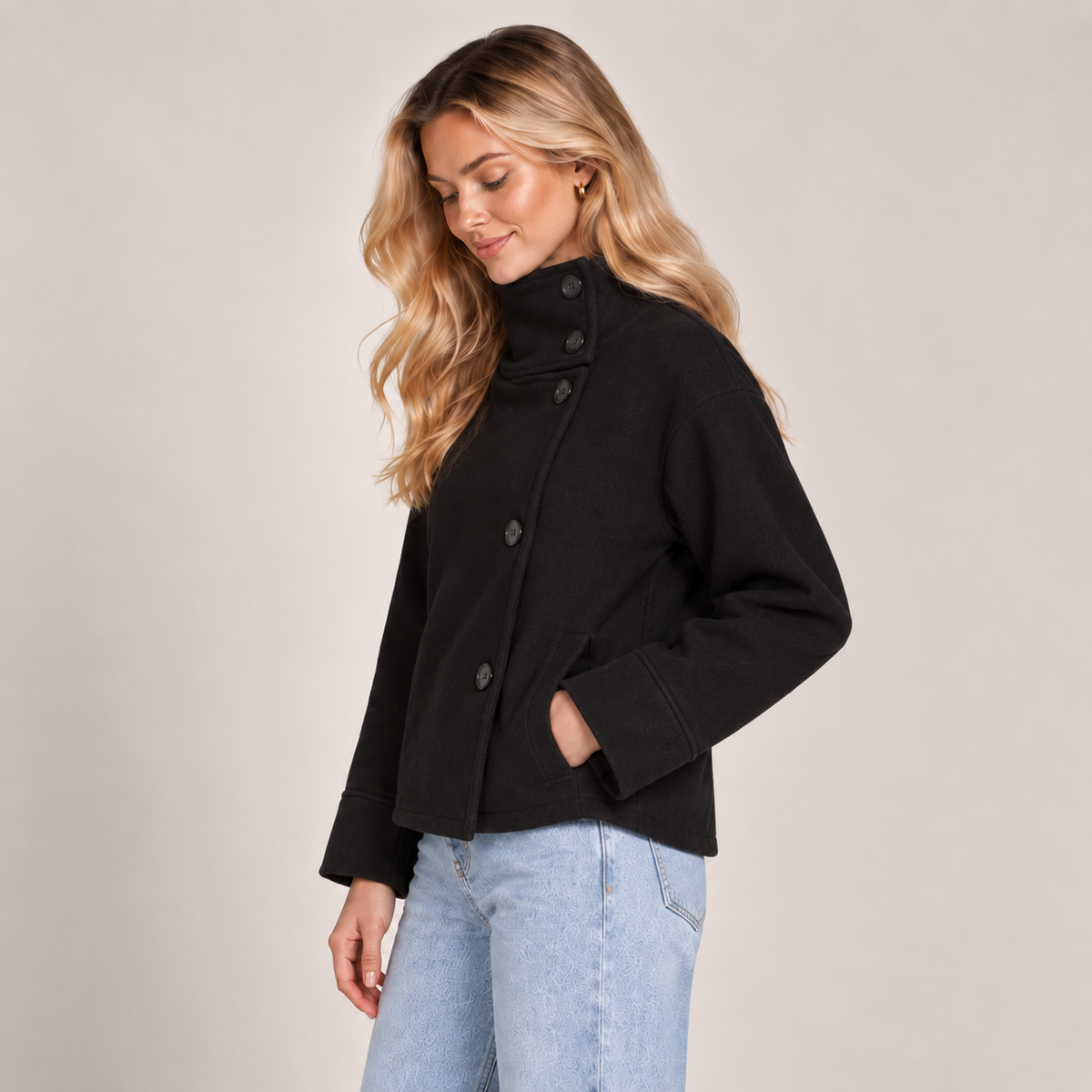 Funnel Neck Wool Jacket Women Oversized Longline 0