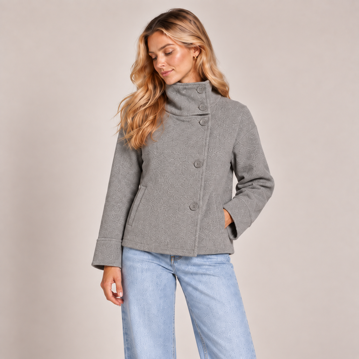 Funnel Neck Wool Jacket Women Oversized Longline 2