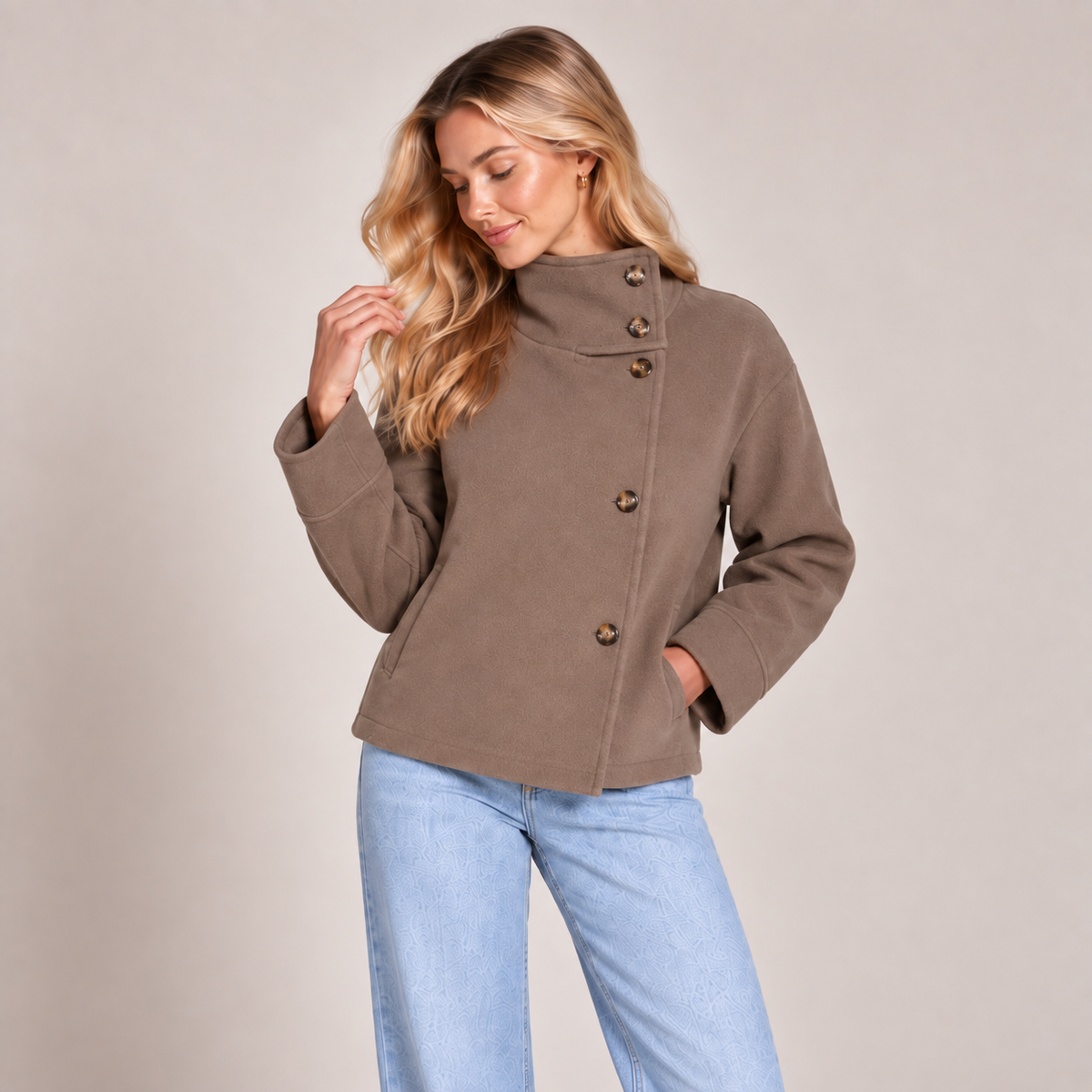 Funnel Neck Wool Jacket Women Oversized Longline 3
