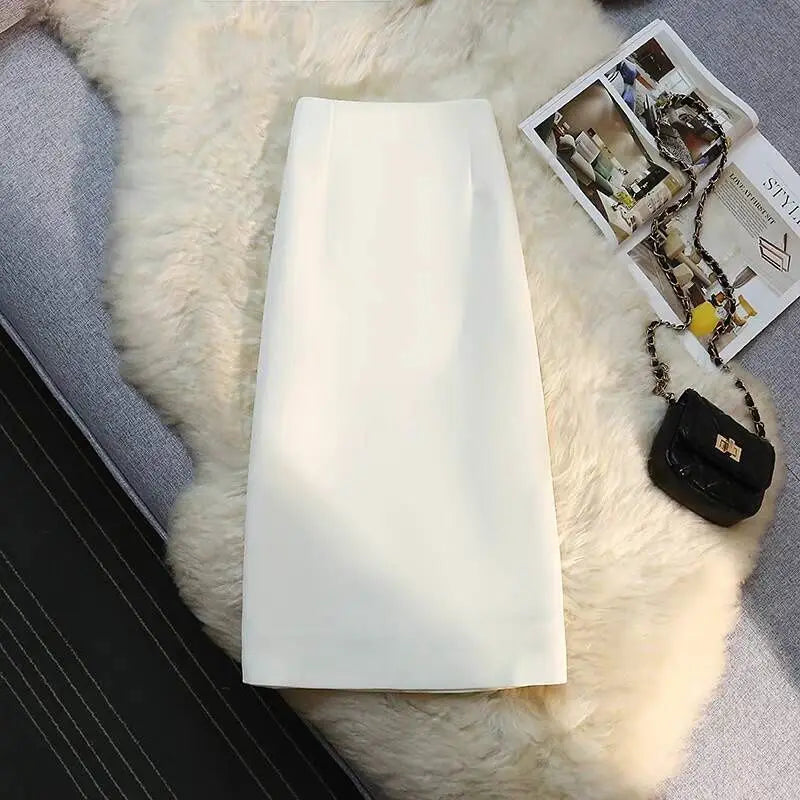 Women’s High-Waist Midi Skirt – Elegant A-Line Office & Summer Skirt-Skirts-Beige-S-Nausin