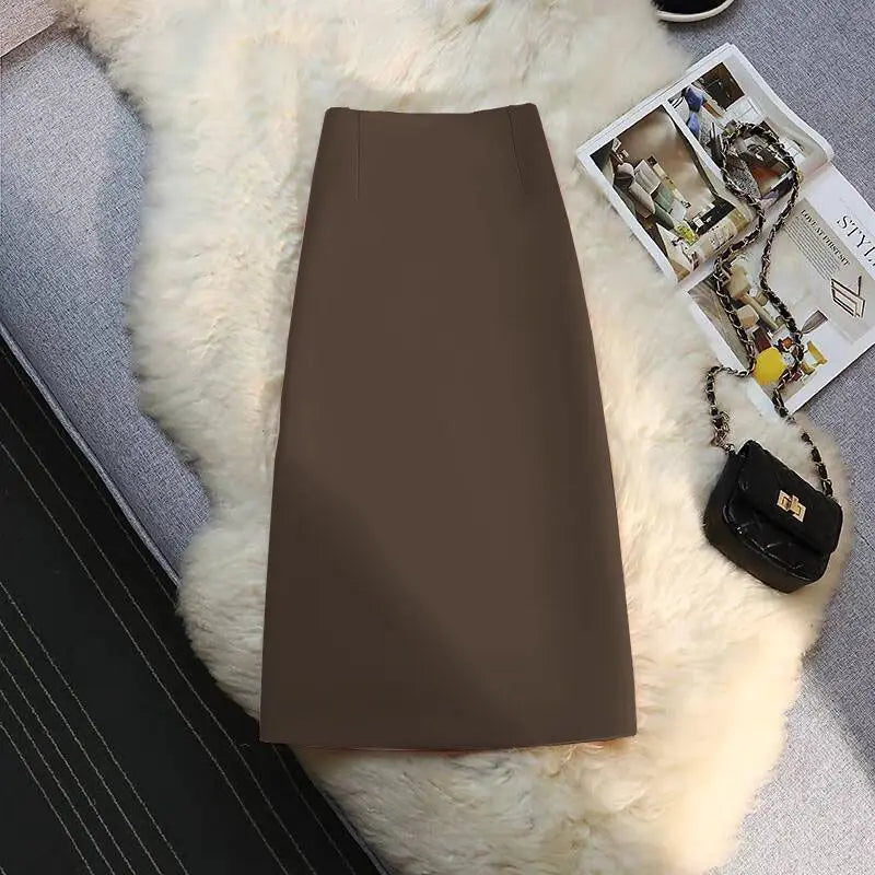 Women’s High-Waist Midi Skirt – Elegant A-Line Office & Summer Skirt-Skirts-Coffee-S-Nausin