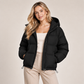 Hooded Puffer Jacket Women Winter Coat with Zip Front 0