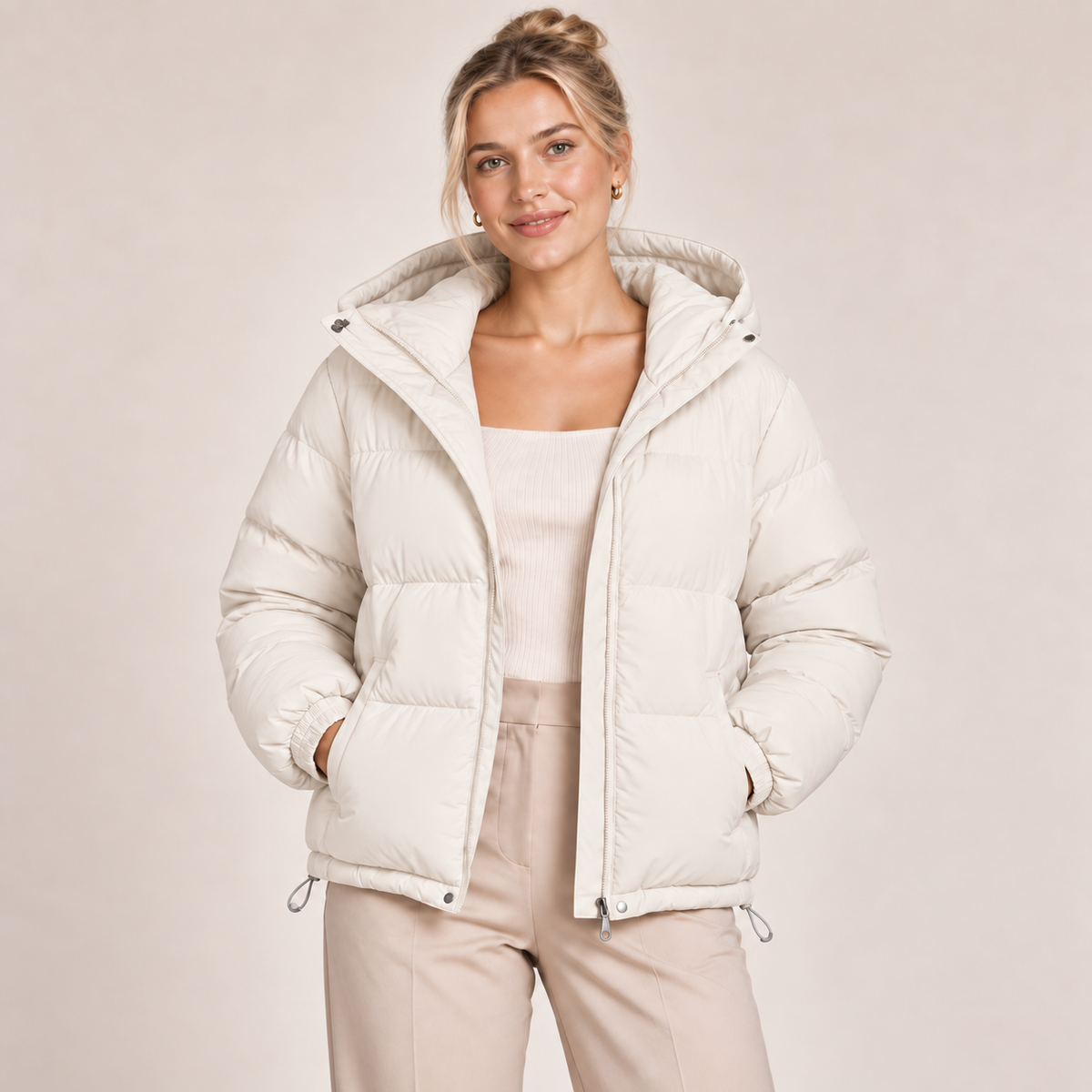 Hooded Puffer Jacket Women Winter Coat with Zip Front 1