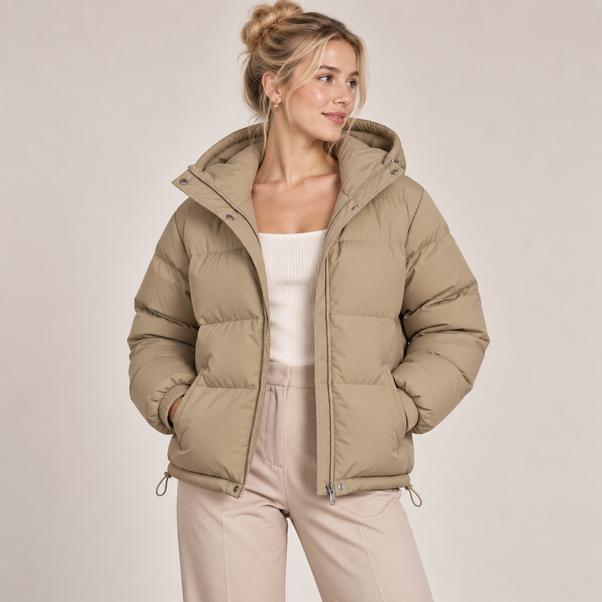 Hooded Puffer Jacket Women Winter Coat with Zip Front 3