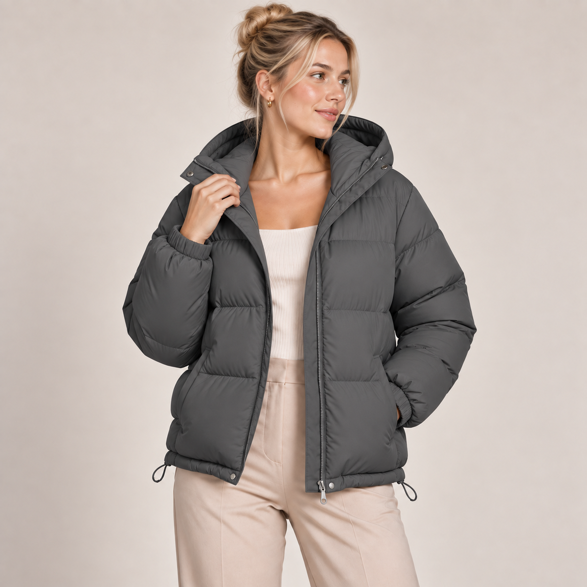 Hooded Puffer Jacket Women Winter Coat with Zip Front 4