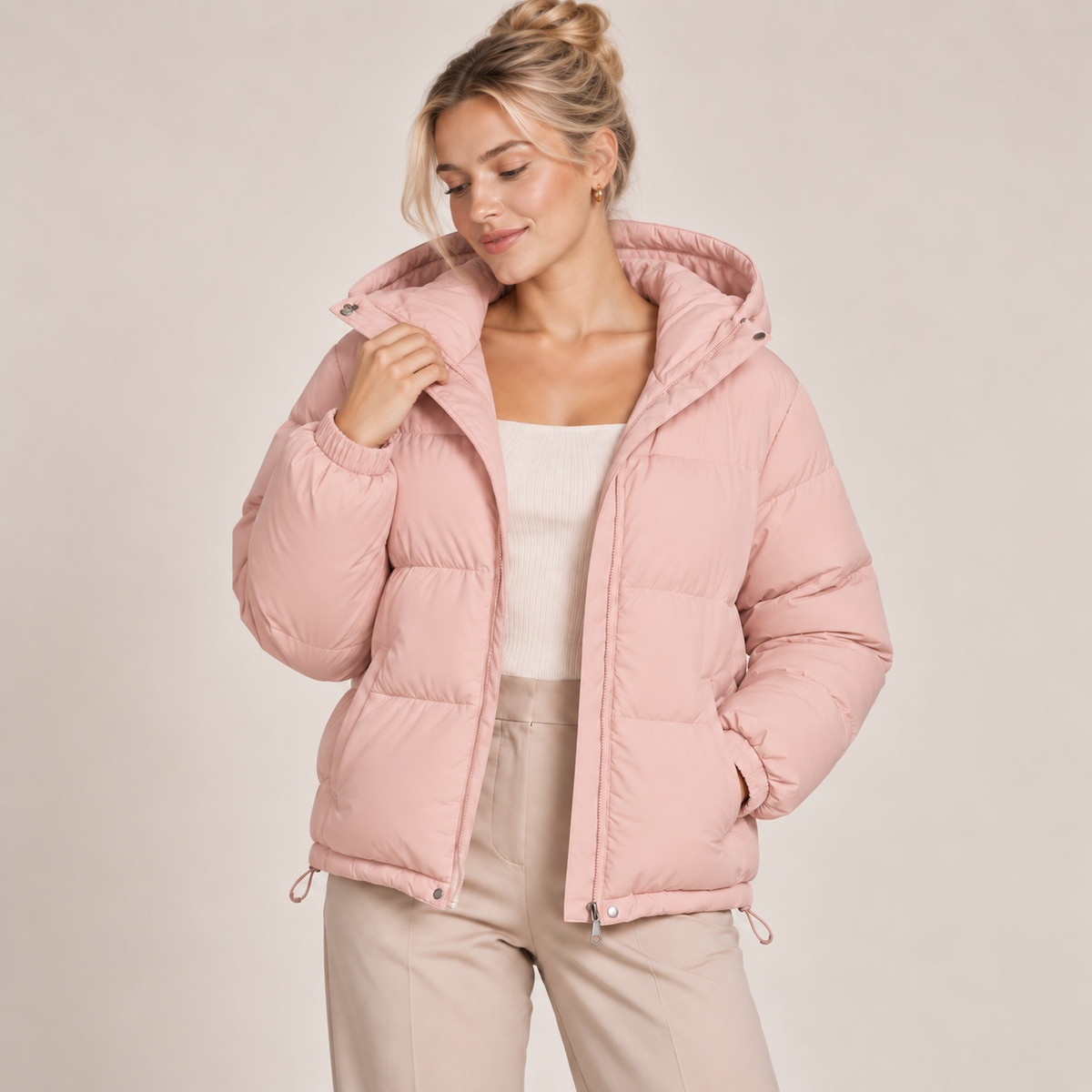 Hooded Puffer Jacket Women Winter Coat with Zip Front 6