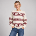 Ivory Fair Isle Jumper Relaxed Fit Snowflake Pattern Cotton Blend 0