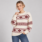 Ivory Fair Isle Jumper Relaxed Fit Snowflake Pattern Cotton Blend 1