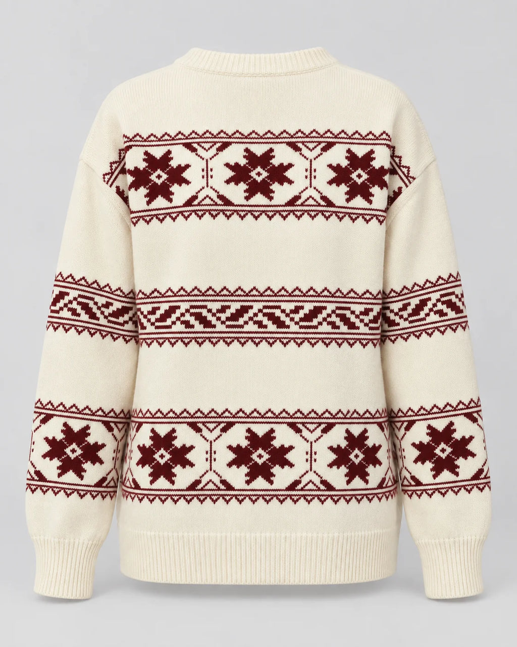 Ivory Fair Isle Jumper Relaxed Fit Snowflake Pattern Cotton Blend 4