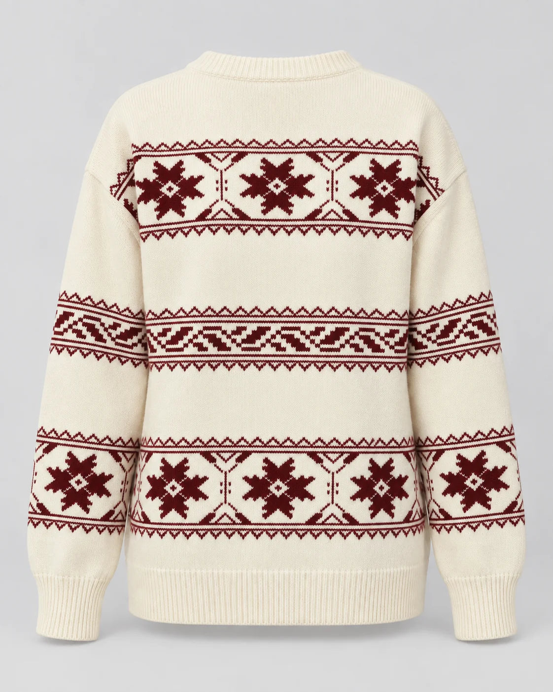 Ivory Fair Isle Jumper Relaxed Fit Snowflake Pattern Cotton Blend 4