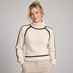 Jumper Women Ribbed Knit High Neck With Contrast Trim 0