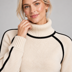 Jumper Women Ribbed Knit High Neck With Contrast Trim 1