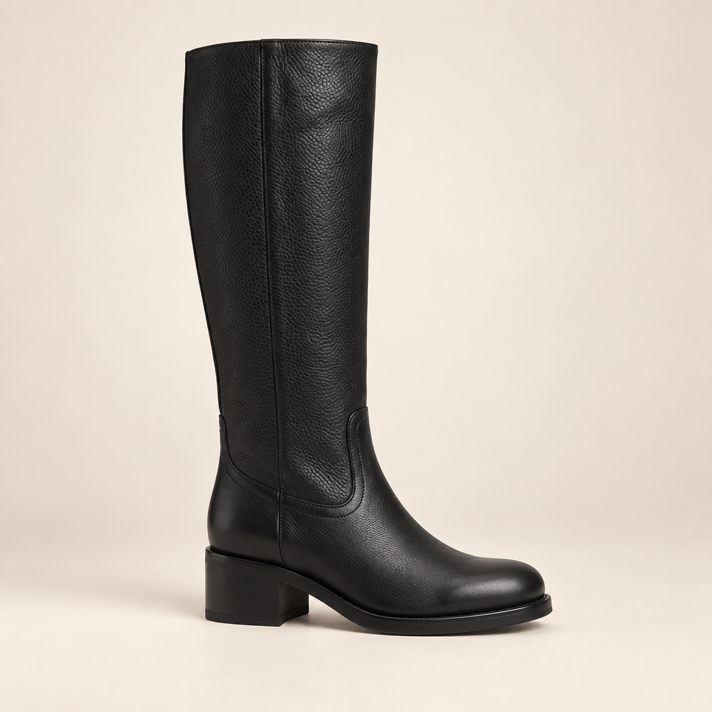 Knee High Boots for Women Smooth Faux Leather Round Toe 2