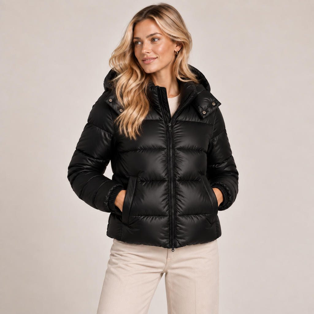 Lightweight Puffer Jacket Women with Hood Shiny Quilted Full Zip 0