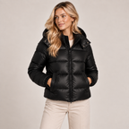 Lightweight Puffer Jacket Women with Hood Shiny Quilted Full Zip 0